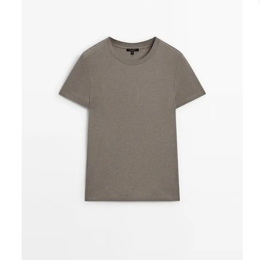 Massimo Dutti Short Sleeve T-Shirt in Mole Brown Size XS